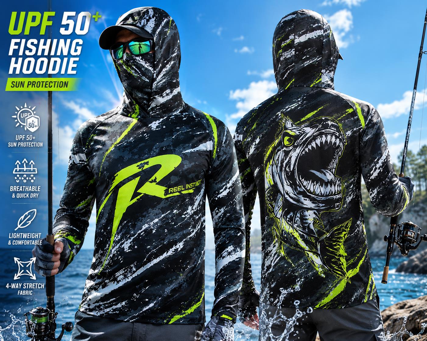 야외용 자외선 차단 긴팔 낚시 탑 넥 마스크 프린트 유 - Fishing Mask Sun Protection 리뷰 및 가격