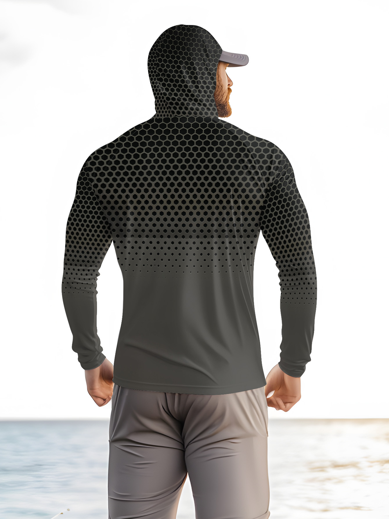 그레이 그라데이션 허니콤 남성용 낚시 후드 셔츠 내장형 - Fishing Shirt Uv Protection 리뷰 및 가격